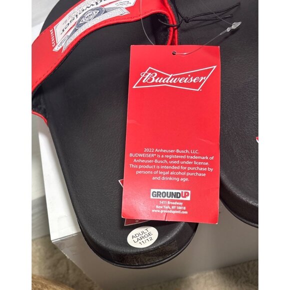 Budweiser Slides Sandals Size L 11-12 Black Red New Unisex - Picture 6 of 9